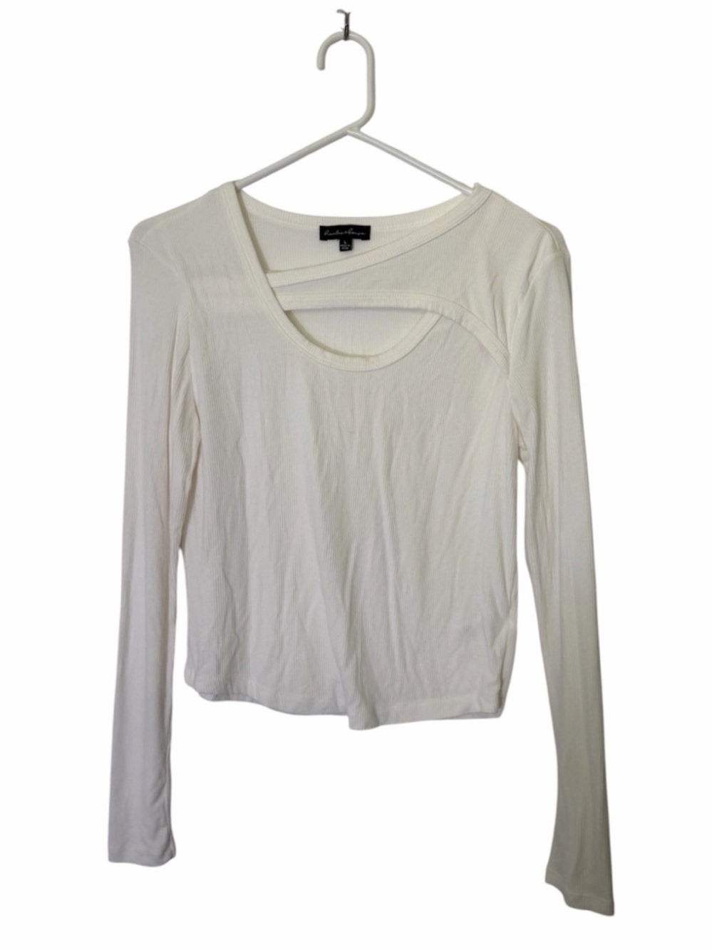 Buster & Brown White Long Sleeve Ribbed Open Front Cut Comfy Top Blouse